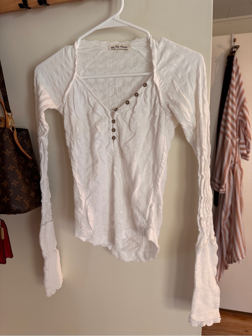 We The Free White Ribbed Long-Sleeve Henley Top